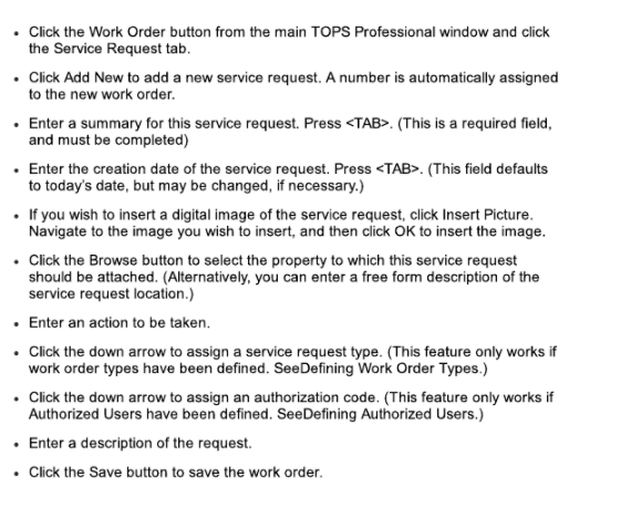TOPS Pro- How to create a work order – TOPS Professional